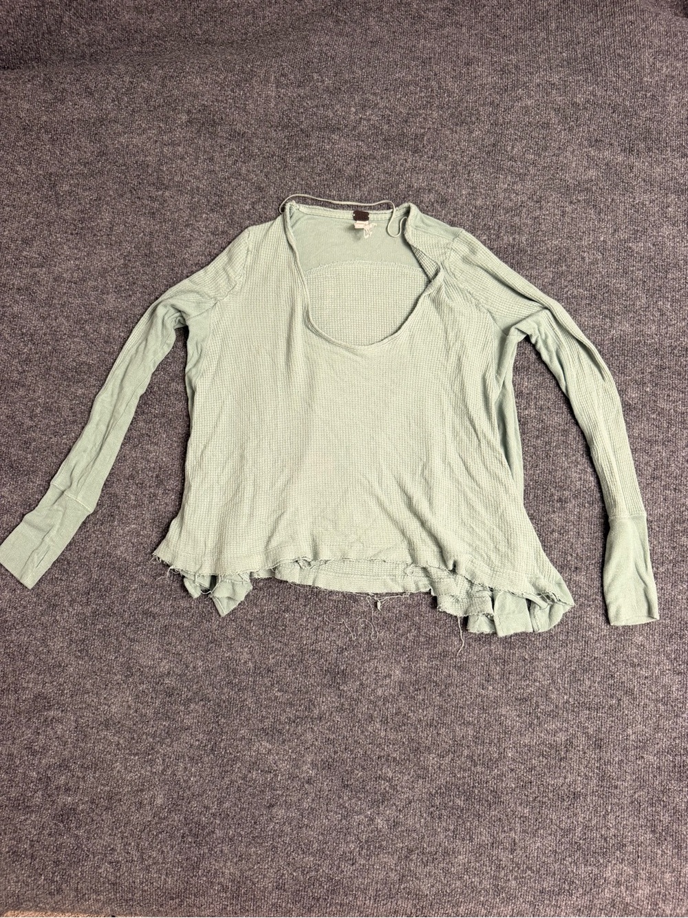 We The Free Mint Green Waffle Long Sleeve Scoop Top
